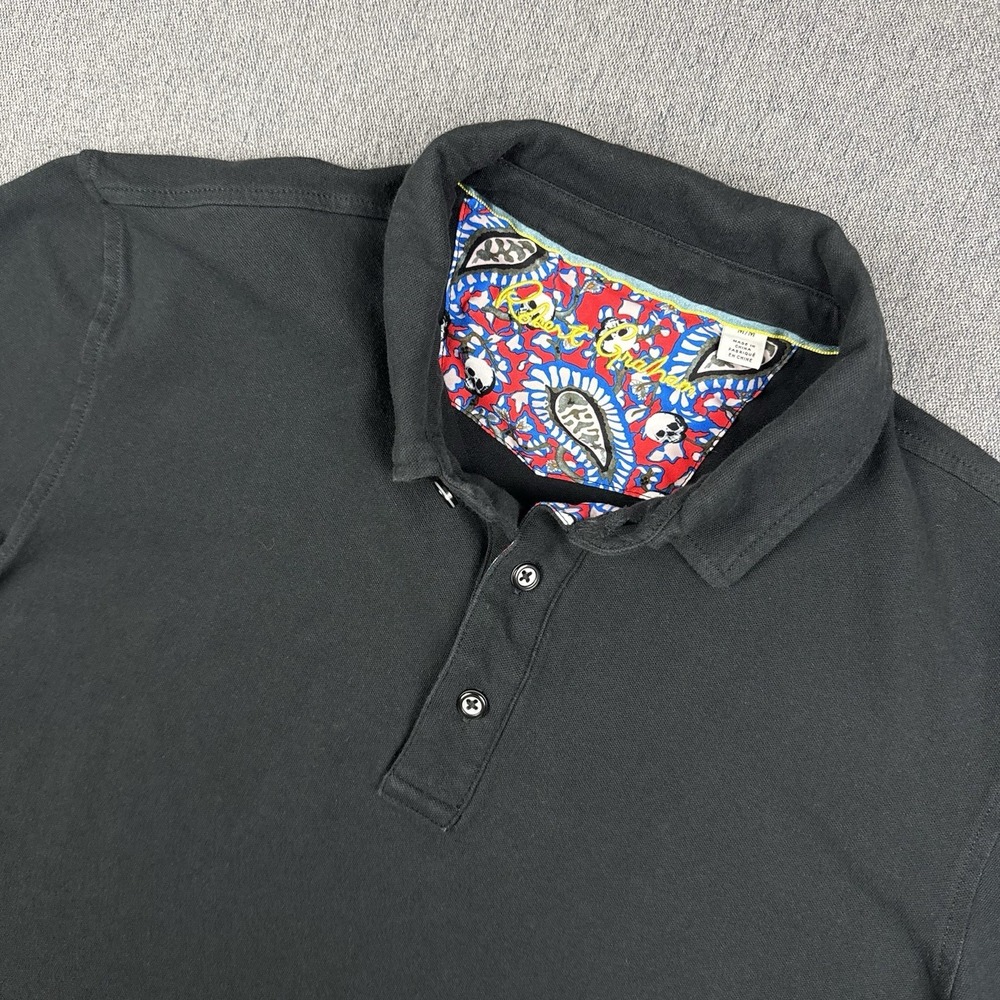 Robert Graham Mens Medium Skull Polo Shirt Black Embroidered Classic Fit 157711